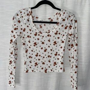 Floral Print Ribbed Top